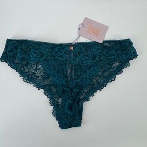 Savage X Fenty Teal Floral Lace Bikini Panties Large NWT Rose Gold Logo Charm
